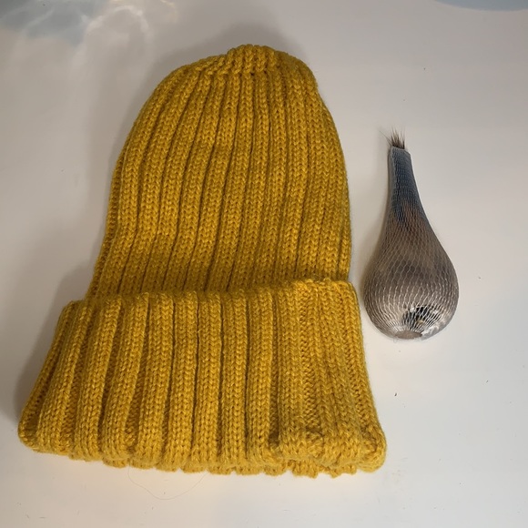 Yellow Knit Beanie with Removable Pom Pom - Picture 2 of 5